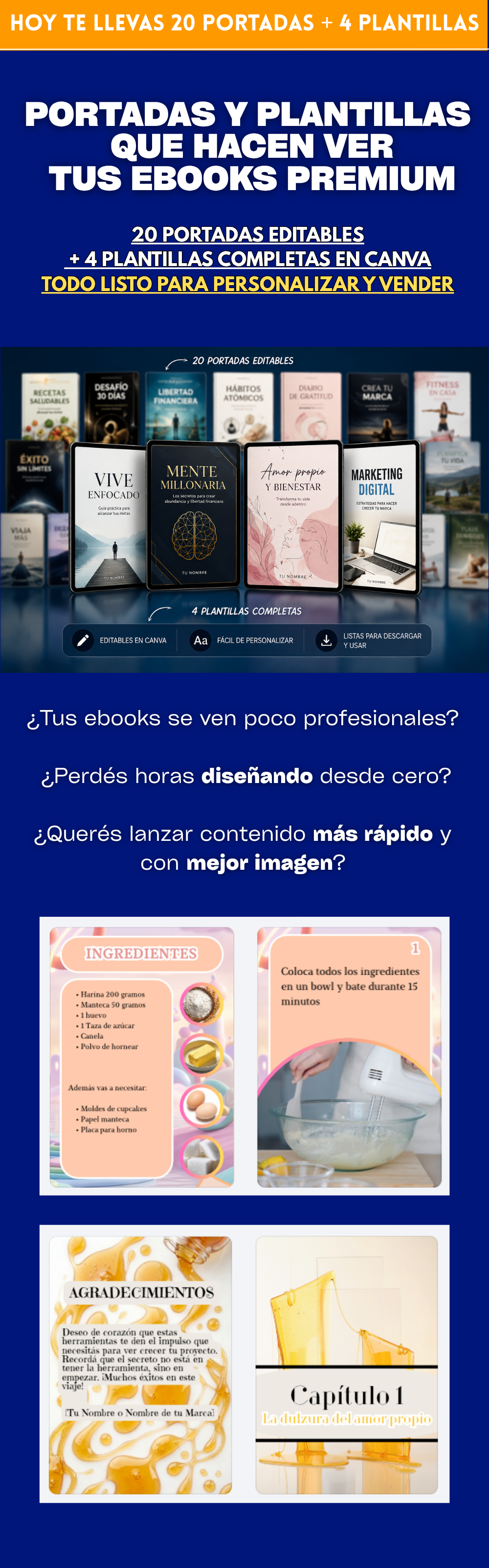 20 Portadas + 4 Plantillas de Ebook Editables en Canva
